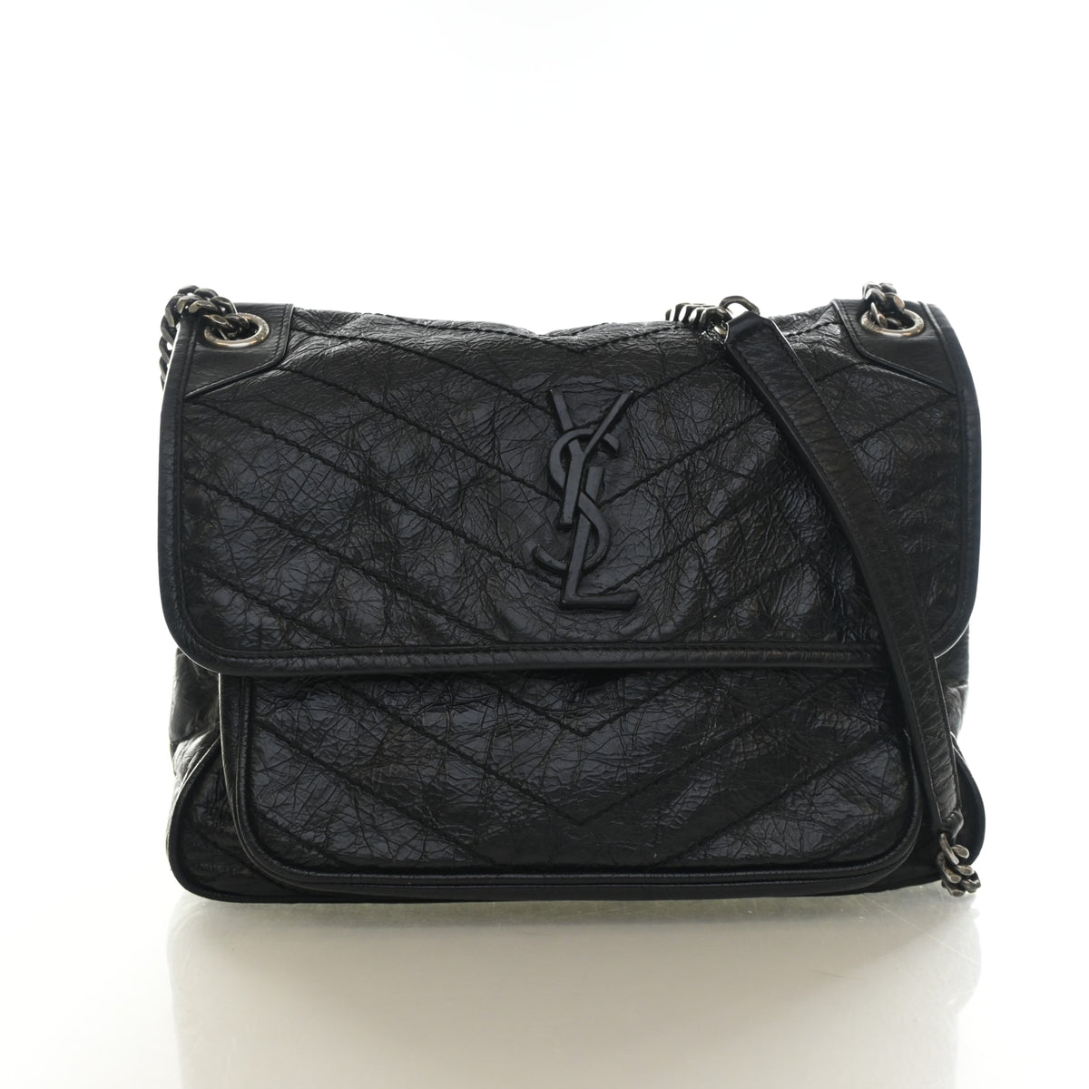 Pre-Owned Saint Laurent Shoulder Bag Medium Calfskin Niki, side profile, authenticated at Luxe Du Jour