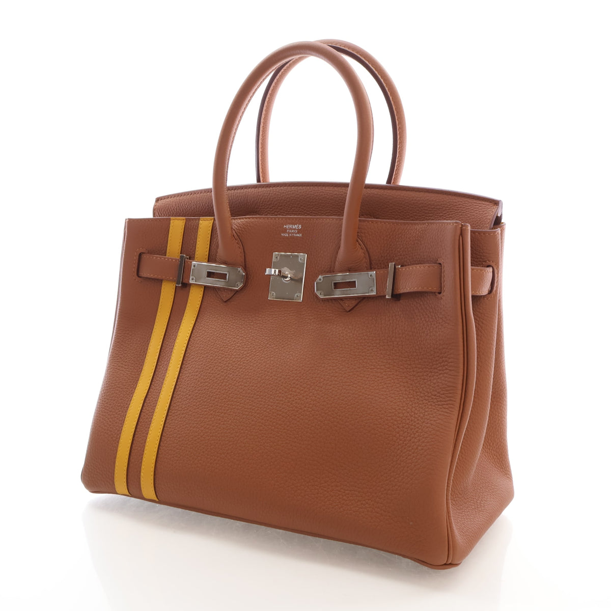 Pre-Owned Hermès Birkin 30 Gold Togo Leather Officier, three-quarter view, photo 6 of 21