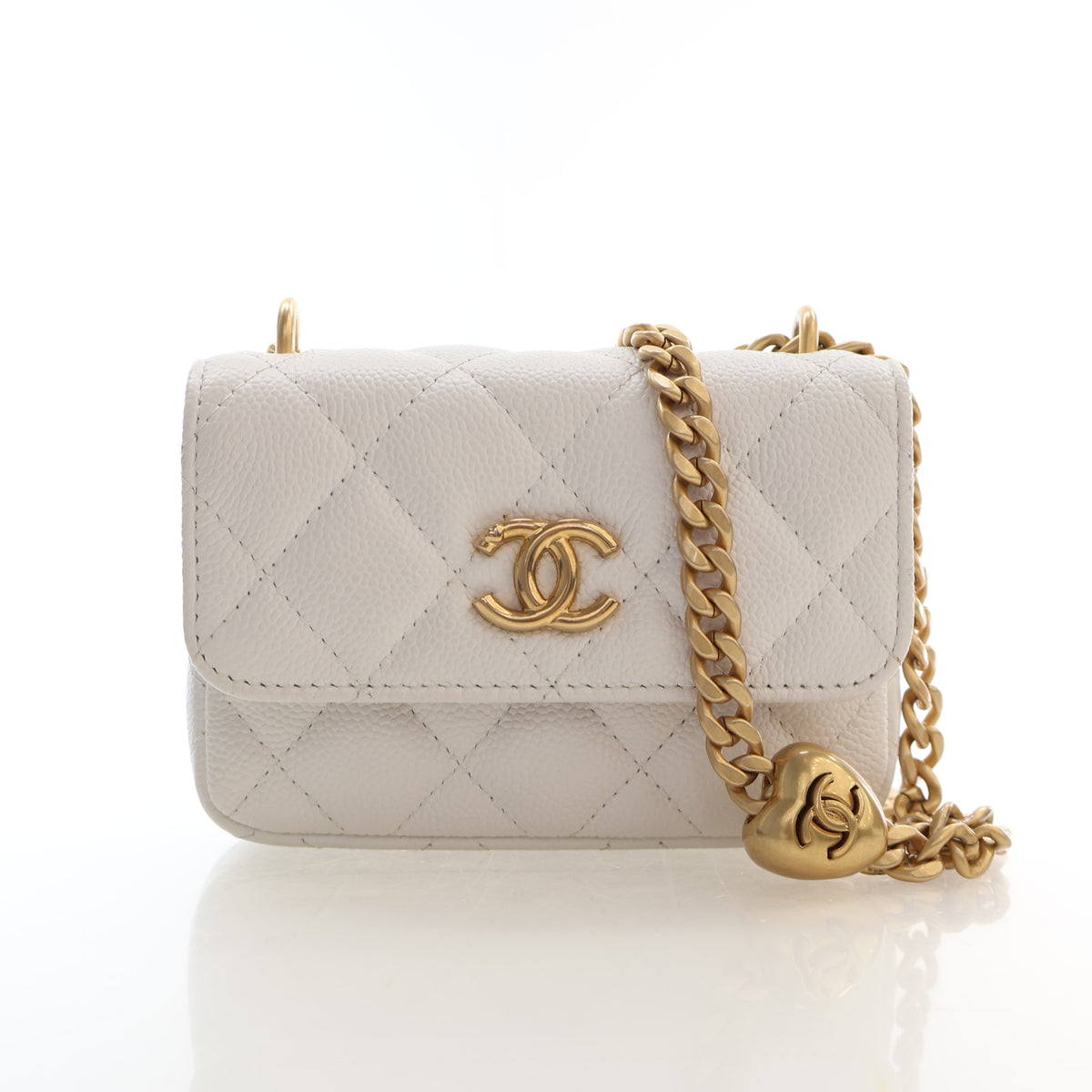 Pre-Owned Chanel Flap Bag Micro Caviar Leather Sweetheart Crush, three-quarter view, authenticated at Luxe Du Jour