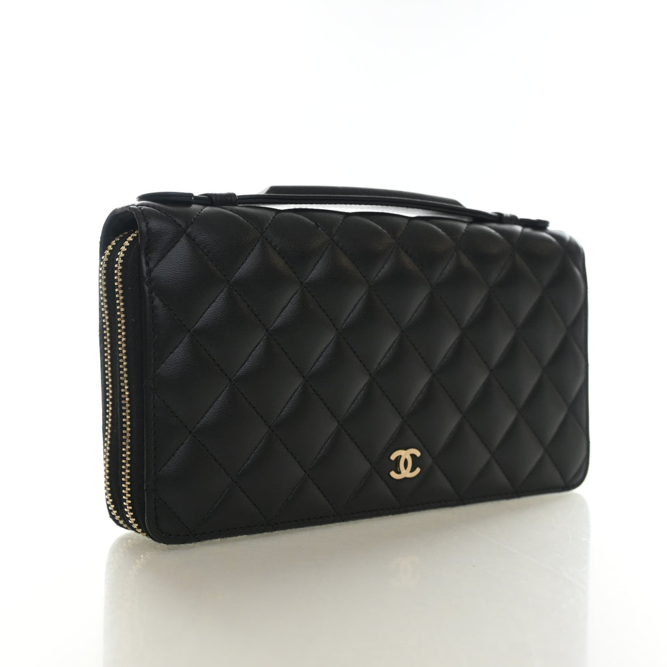 Chanel Lambskin Zip Around Clutch