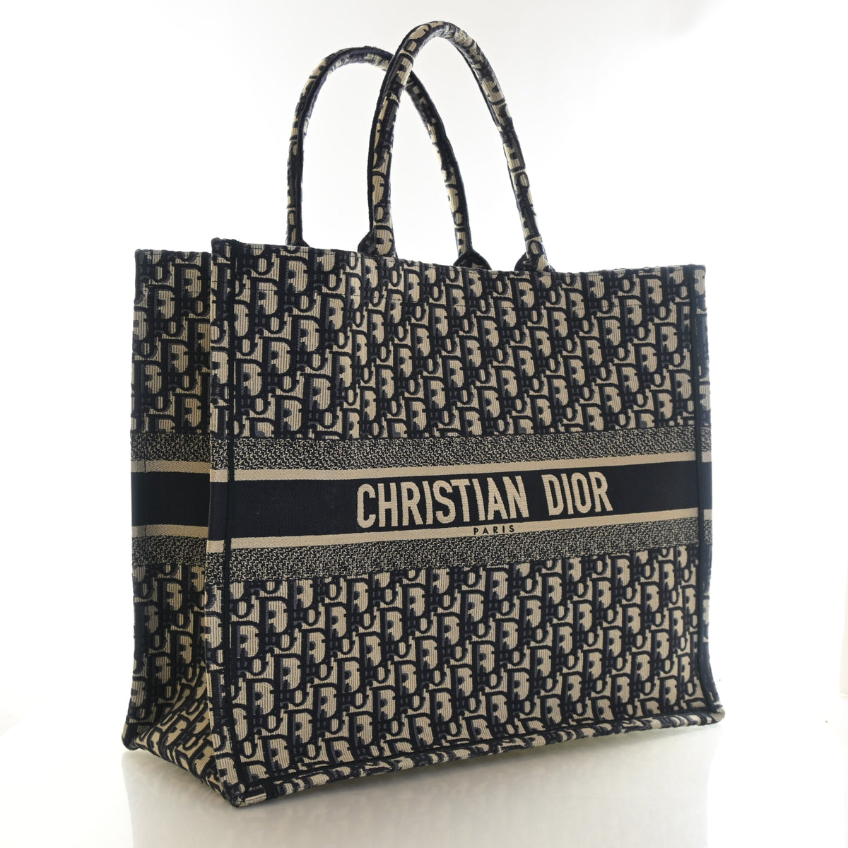 Pre-Owned Christian Dior Book Tote Large Oblique, three-quarter view, authenticated at Luxe Du Jour