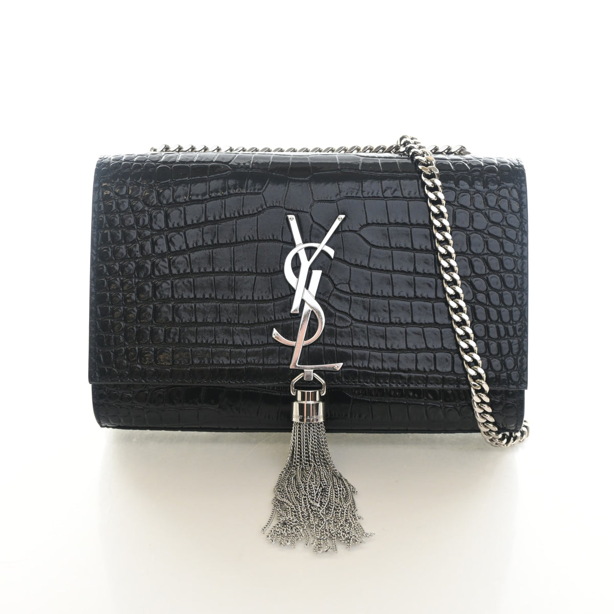 Pre-Owned Saint Laurent Small Crocodile Leather Embossed Leather Kate Tassle Bag, front view