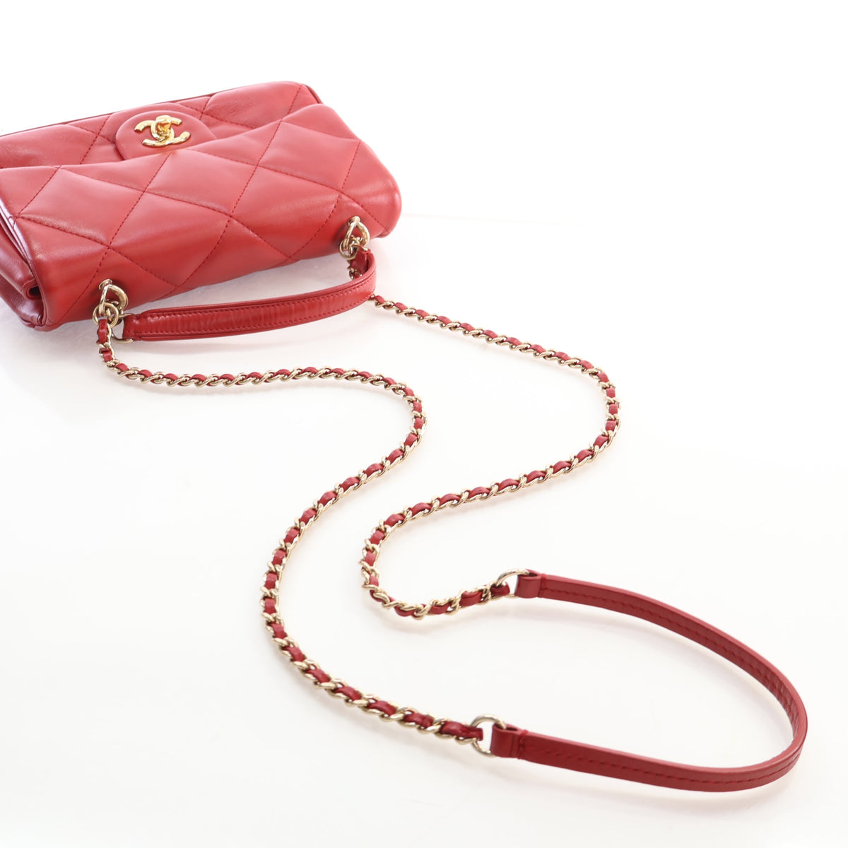 Pre-Owned Chanel Flap Bag Small Lambskin Rectangular, strap and chain detail