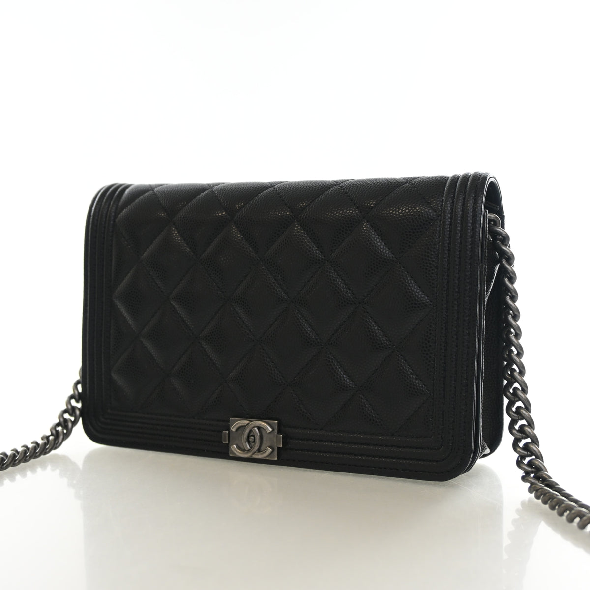 Pre-Owned Chanel Wallet On Chain Caviar Leather Boy WOC, three-quarter view, photo 3 of 13