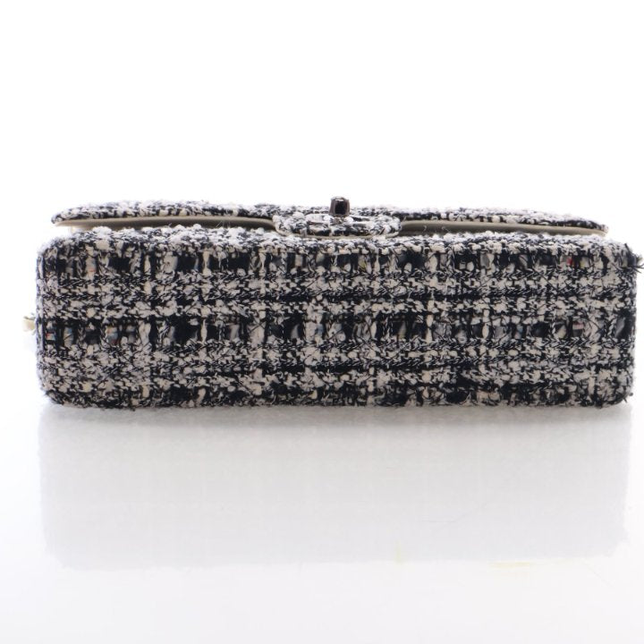 Pre-Owned Chanel Classic Double Flap Medium Tweed Bag, base and feet view