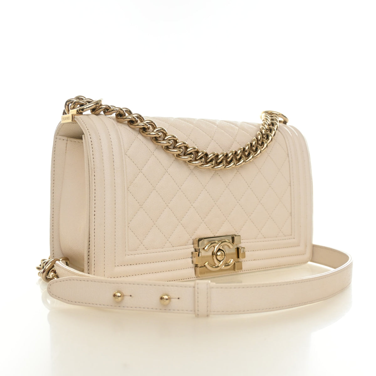 Pre-Owned Chanel Boy Bag Medium Caviar Leather, three-quarter view, photo 2 of 18