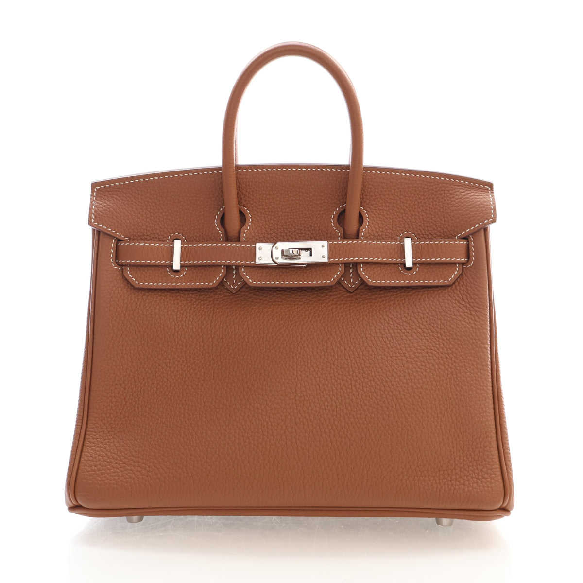 Pre-Owned Hermès Birkin 25 Gold Togo Leather, front view, authenticated at Luxe Du Jour
