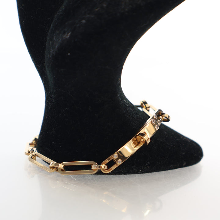 Hermes Small 18k Yellow Gold Diamond Kelly Chaine Bracelet