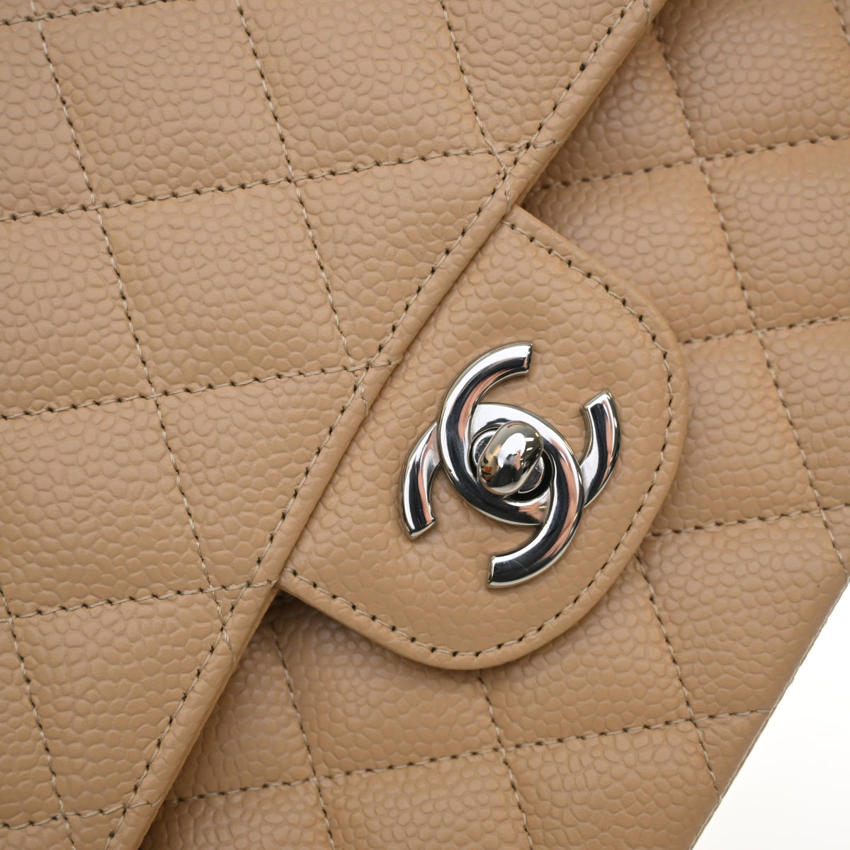 Pre-Owned Chanel Classic Flap Medium Caviar Leather Bag, silver embossed logo detail