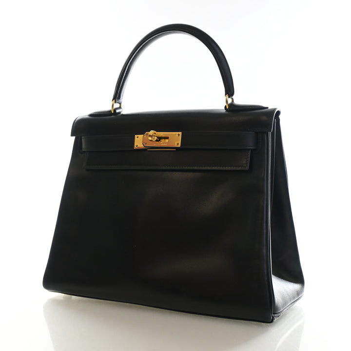 Hermes Vintage Noir Box Calf Kelly 28