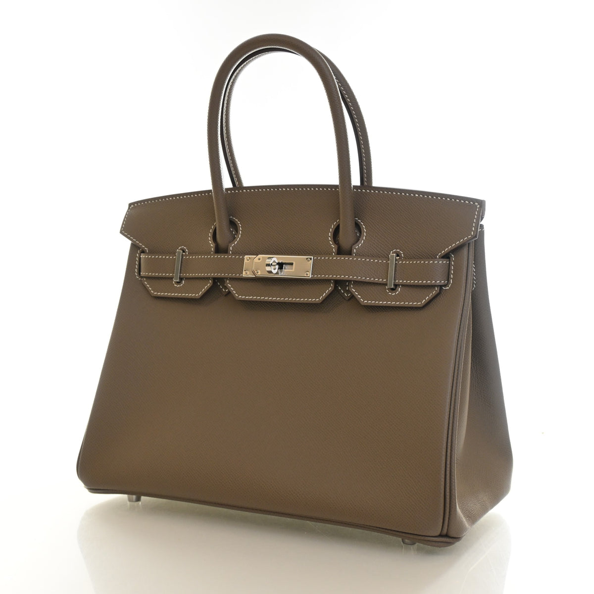 Pre-Owned Hermès Birkin 30 Etoupe Epsom Leather, three-quarter view