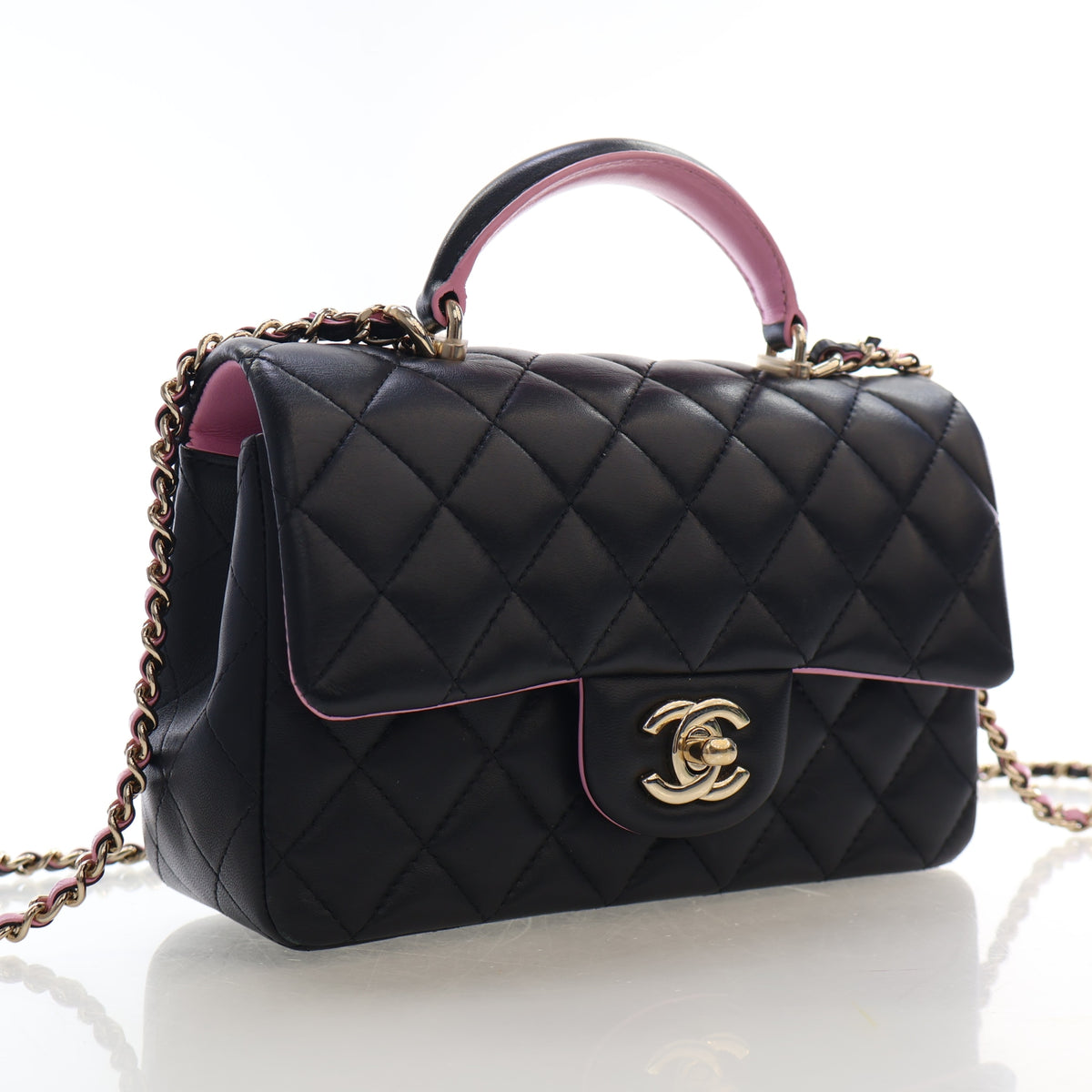 Pre-Owned Chanel Classic Flap Mini Lambskin Rectangular Top Handle Bag, three-quarter view, photo 2 of 19