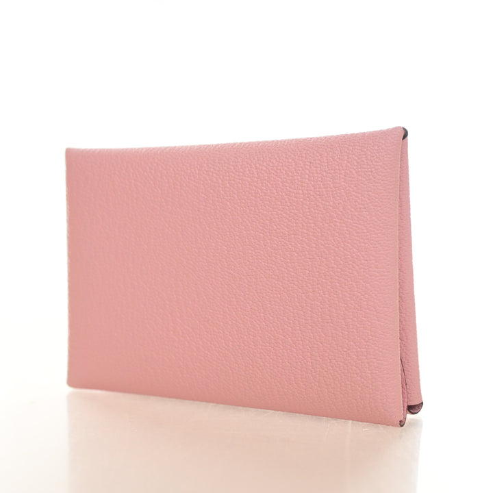 Hermes Rose Sakura Calvi Duo Card Holder
