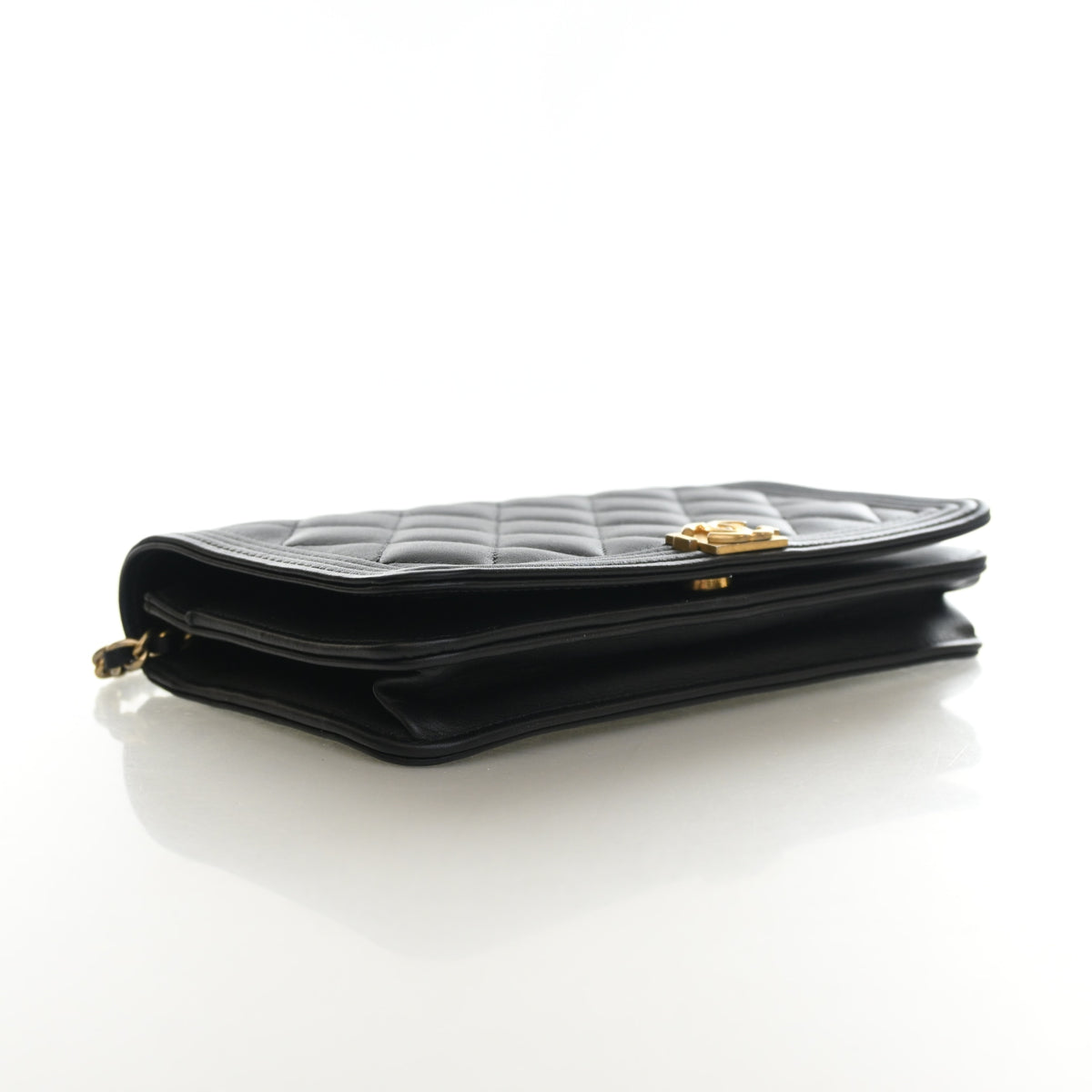 Pre-Owned Chanel Wallet On Chain Lambskin Boy WOC, side profile