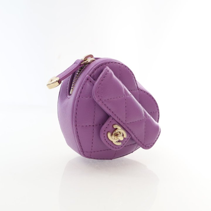 Chanel Mini Purple Lambskin CC In Love Heart Bag
