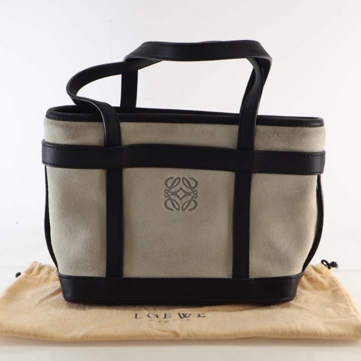 Pre-Owned Loewe Anagram Mini Suede Leather Tote, front view, photo 17 of 17