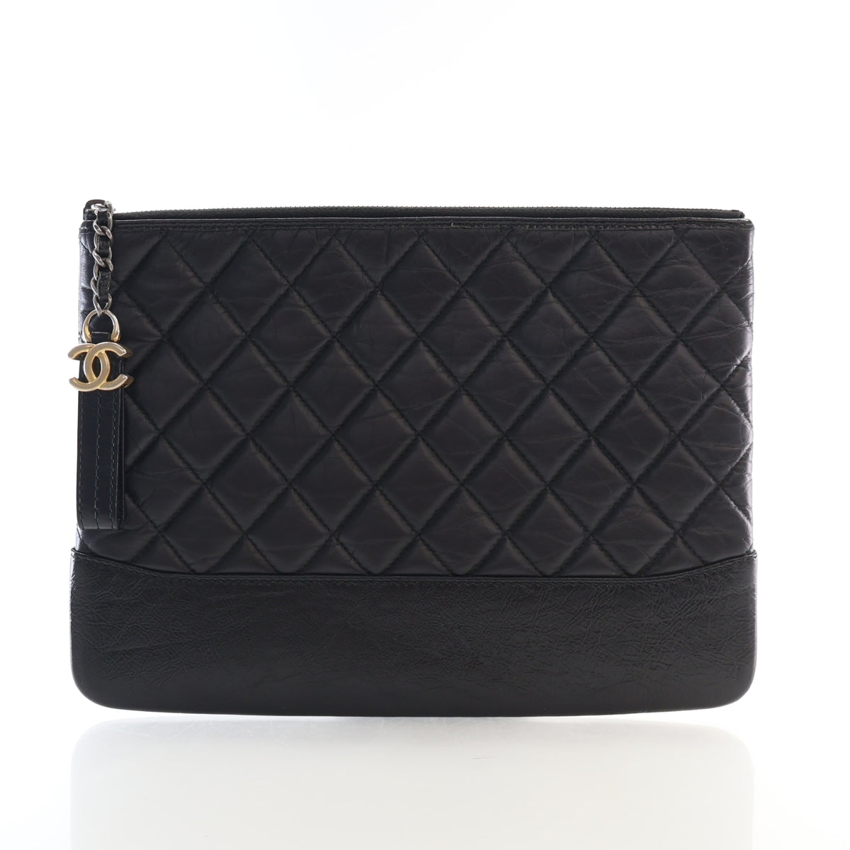 Pre-Owned Chanel Case Medium Aged Calfskin Gabrielle Cosmetic, front view, authenticated at Luxe Du Jour