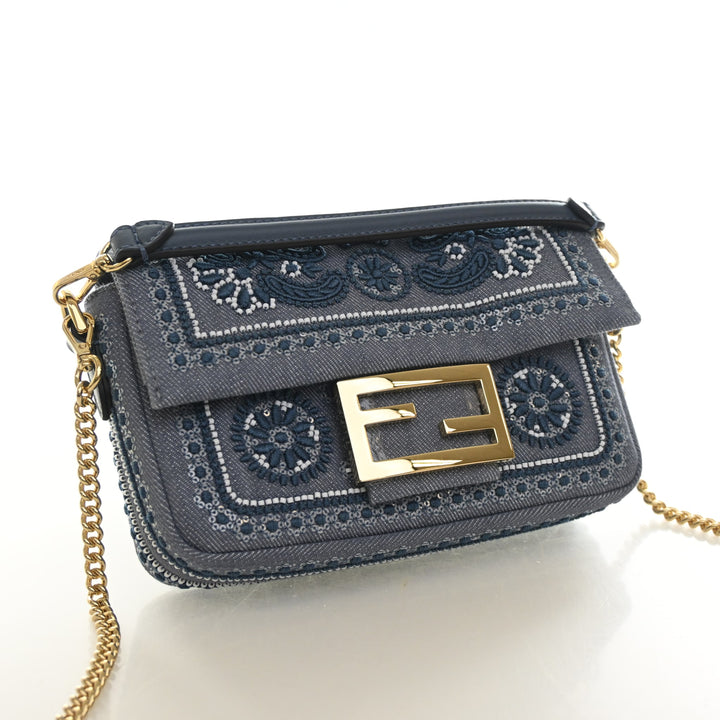 Fendi Mini Denim Coral Bandana Baguette