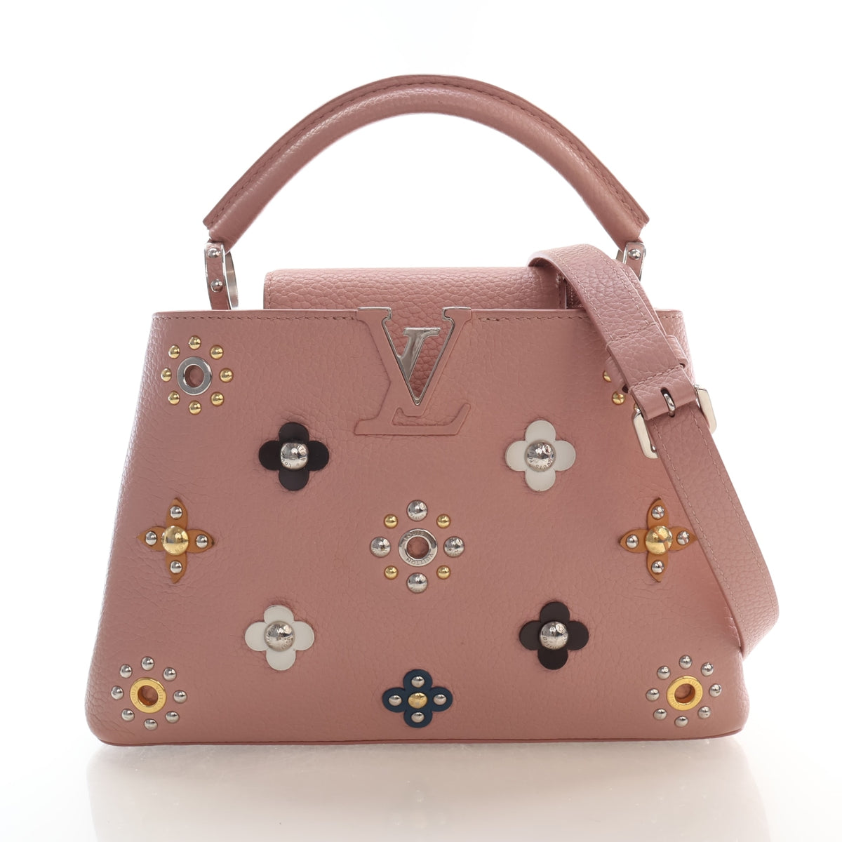 Pre-Owned Louis Vuitton Mechanical Flowers Taurillon Capucines BB, front view, authenticated at Luxe Du Jour