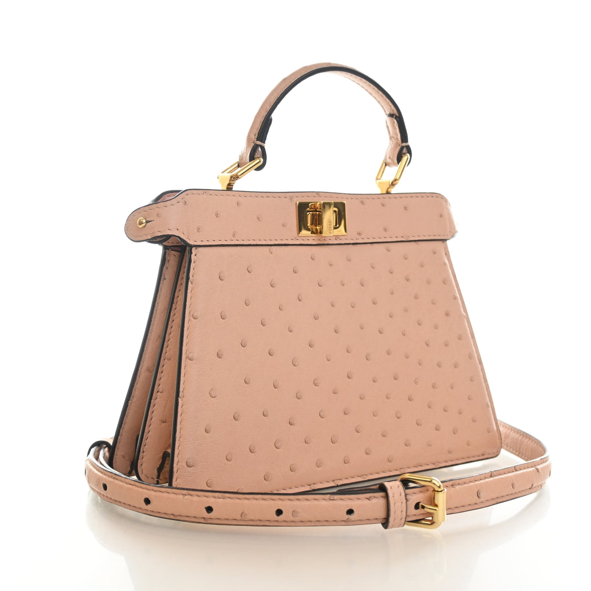 Pre-Owned Fendi Peekaboo Ostrich Leather Iseeu Petite, side profile, authenticated at Luxe Du Jour
