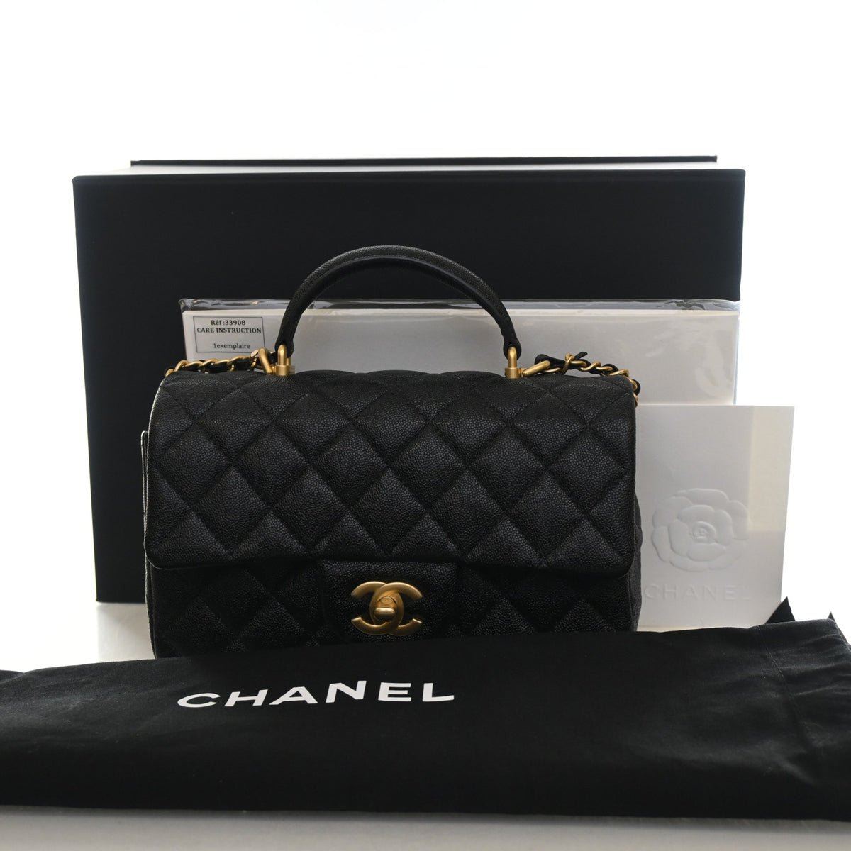 Pre-Owned Chanel Classic Flap Mini Caviar Leather Rectangular Top Handle Bag, front view, photo 14 of 14