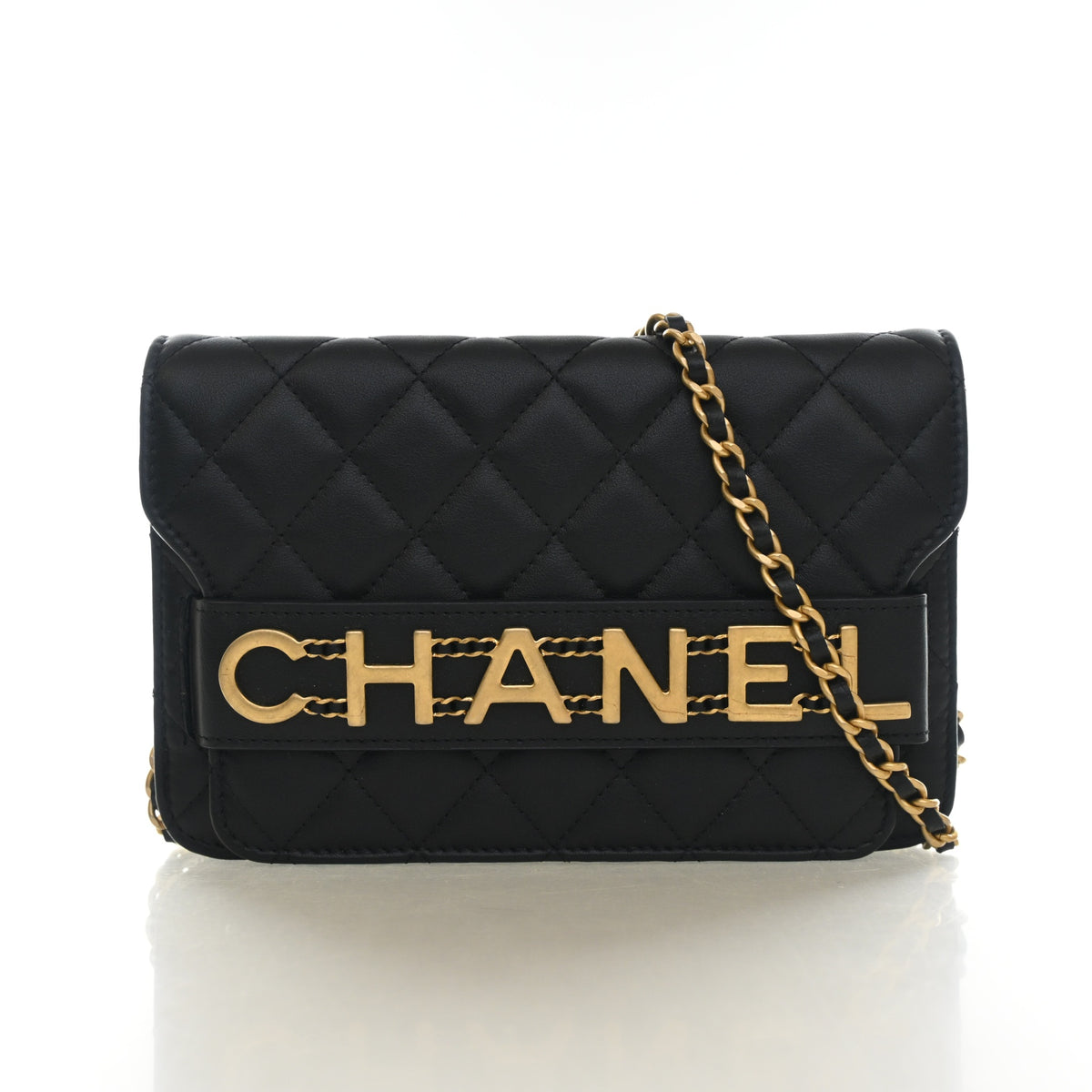 Pre-Owned Chanel Wallet On Chain Small Calfskin Enchained WOC, front view, authenticated at Luxe Du Jour