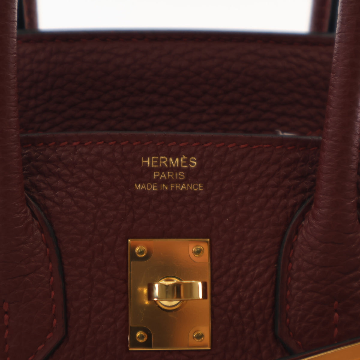 Pre-Owned Hermès Birkin 25 Bordeaux Togo Leather, gold embossed logo detail