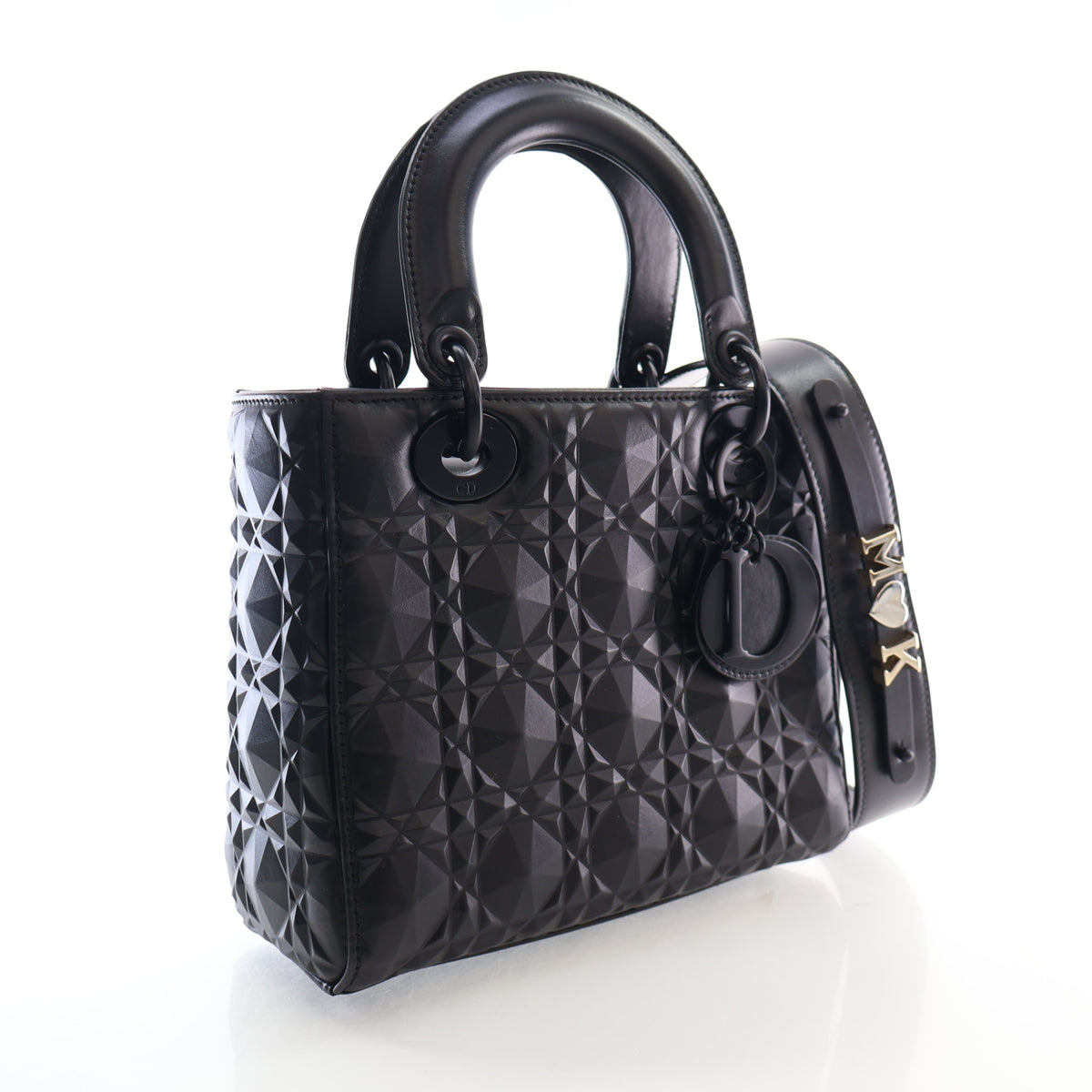 Pre-Owned Christian Dior Lady Dior Small Calfskin, three-quarter view, authenticated at Luxe Du Jour