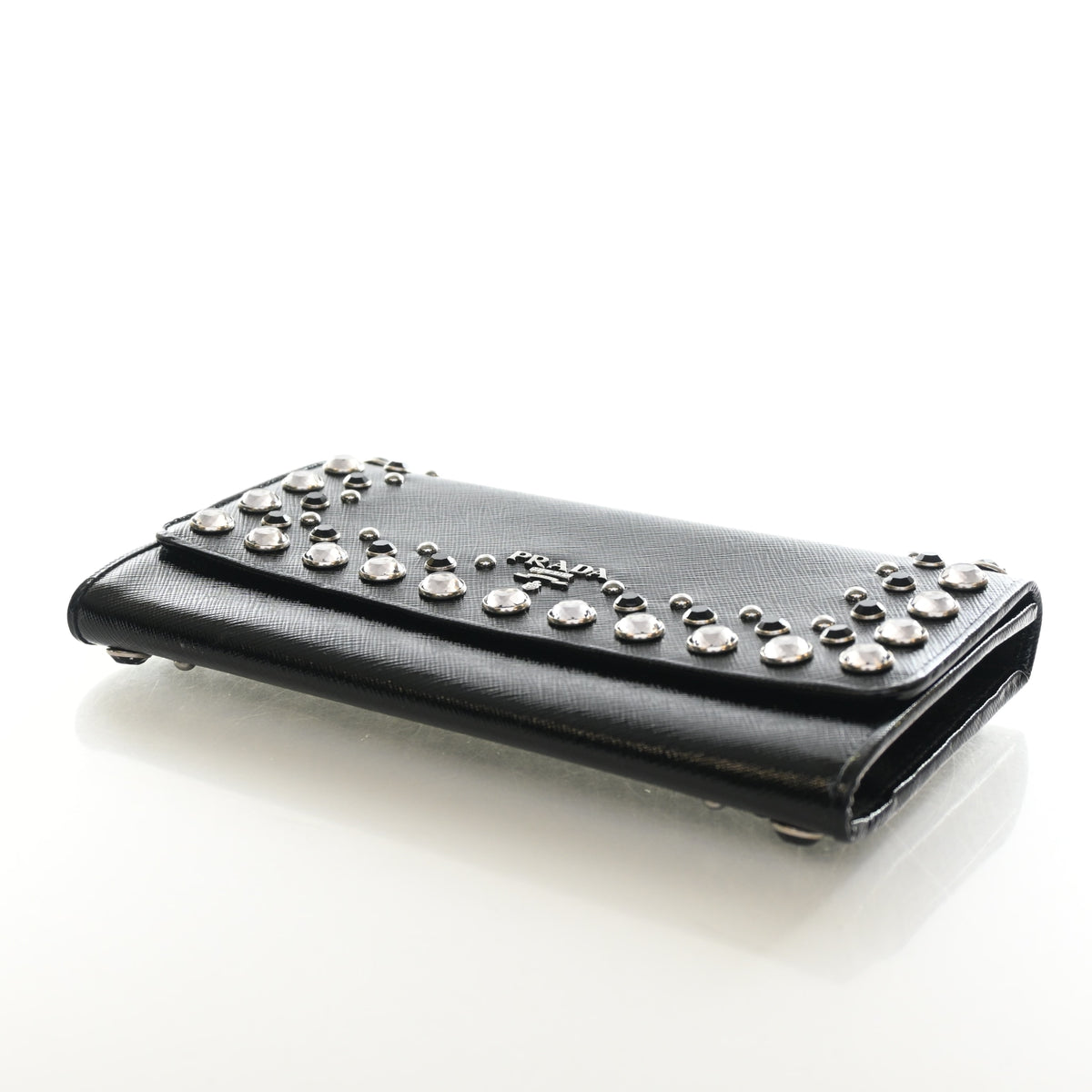 Pre-Owned Prada Wallet Saffiano Patent Leather Jewel Stud, side profile