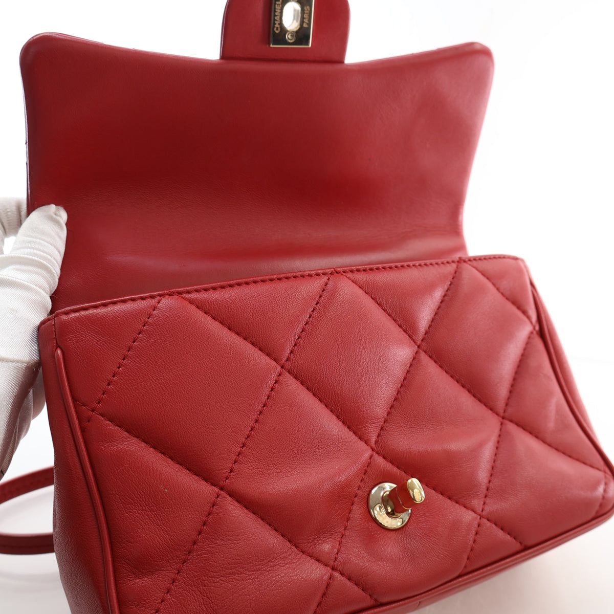 Pre-Owned Chanel Flap Bag Small Lambskin Rectangular, open front view