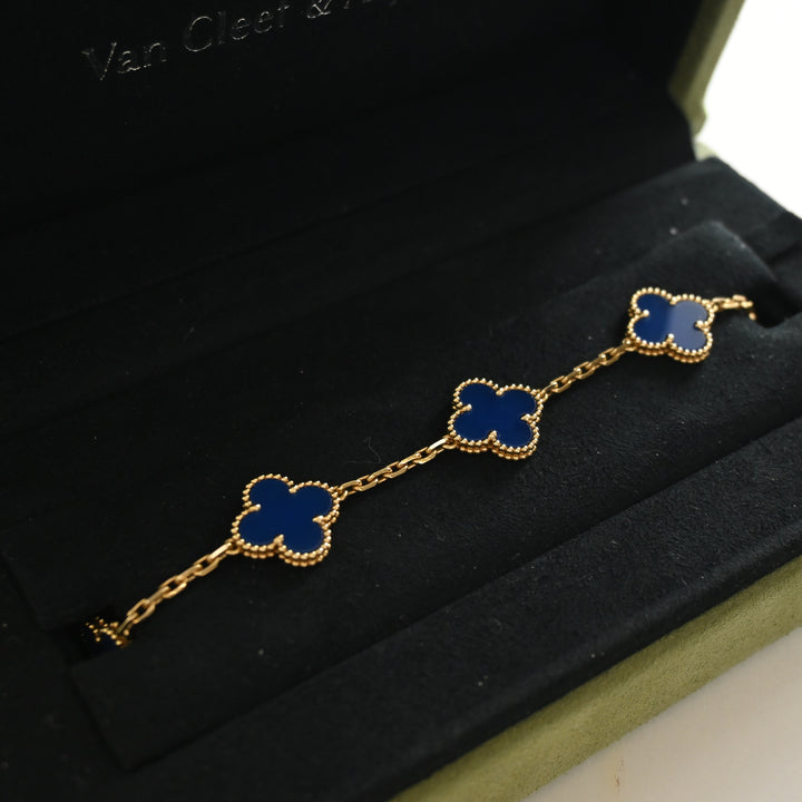 Van Cleef & Arpels Agate 5 Motif Vintage Alhambra Bracelet
