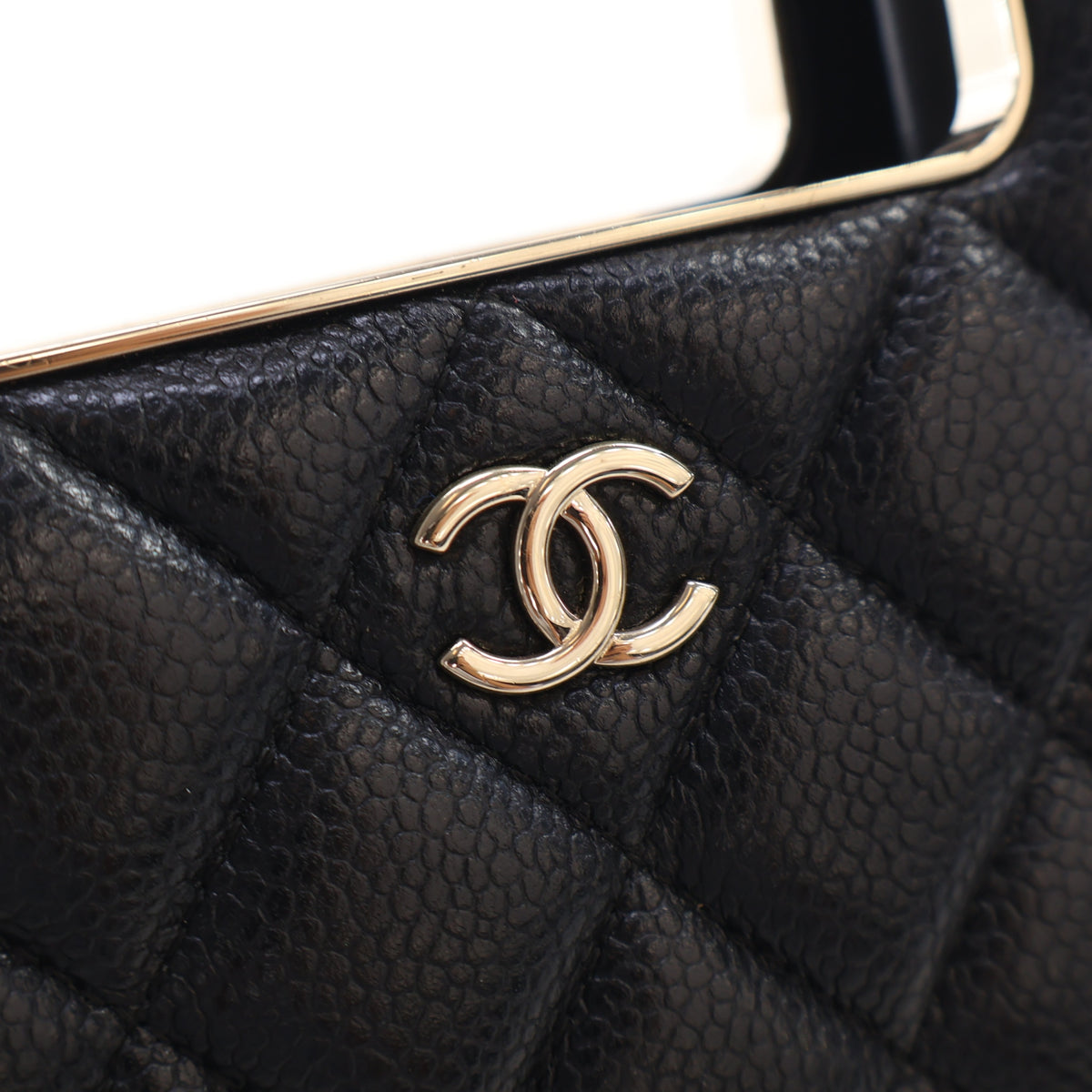Pre-Owned Chanel Clutch Small Caviar Leather Evening Box On Chain, gold embossed logo detail