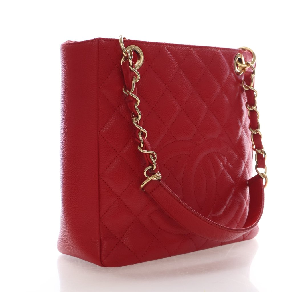 Pre-Owned Chanel Shopping Tote Small Caviar Leather Petite, three-quarter view, authenticated at Luxe Du Jour