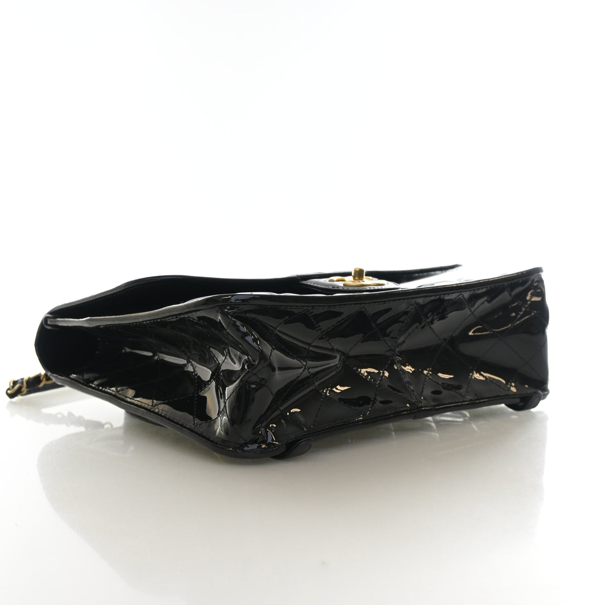 Pre-Owned Chanel Top Handle Large Patent Leather School Memory Flap Bag, base and feet view