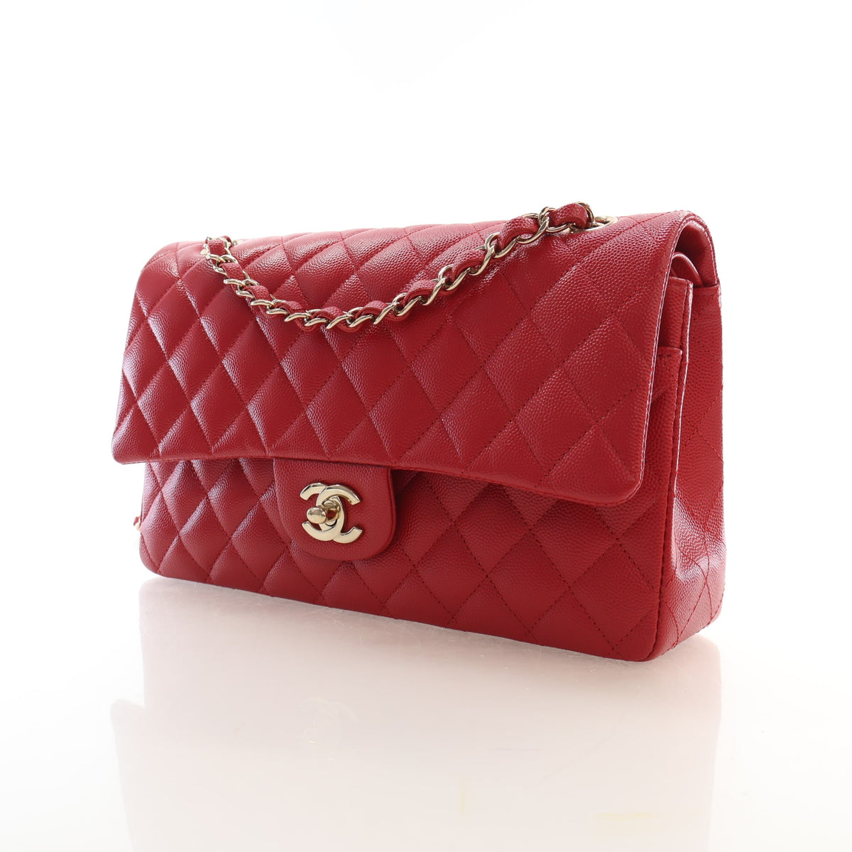 Pre-Owned Chanel Classic Double Flap Medium Caviar Leather Bag, front view, photo 3 of 16