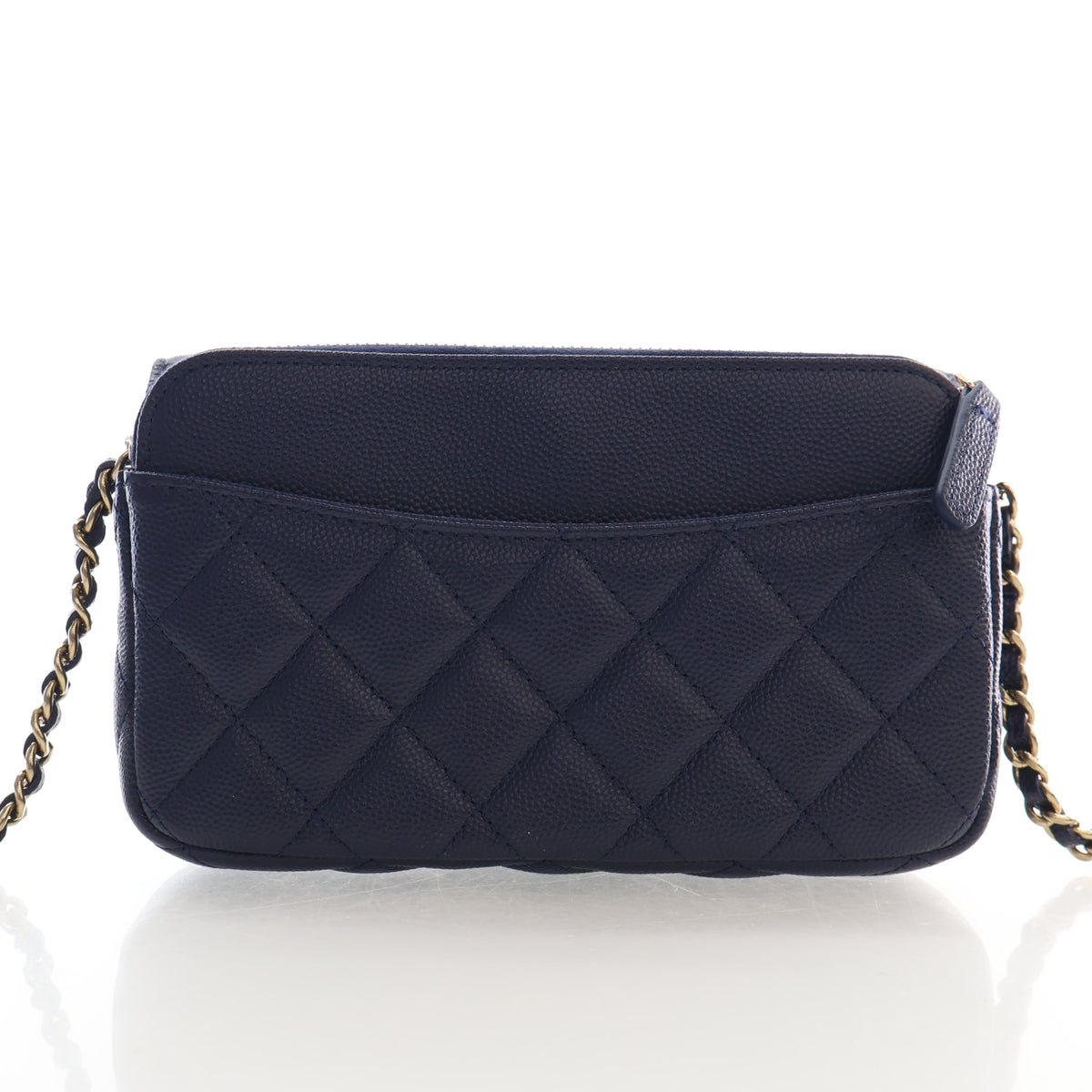 Pre-Owned Chanel Classic Flap Caviar Leather Phone Bag With Chain, back view