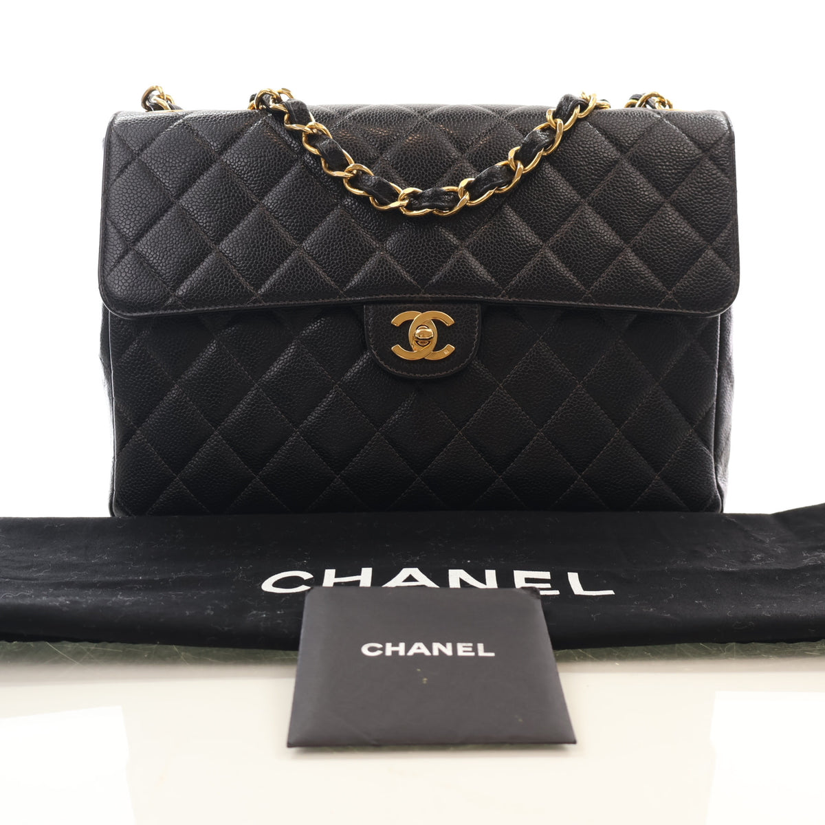 Vintage Chanel Flap Bag Jumbo Caviar Leather Classic Single, front view, photo 17 of 17