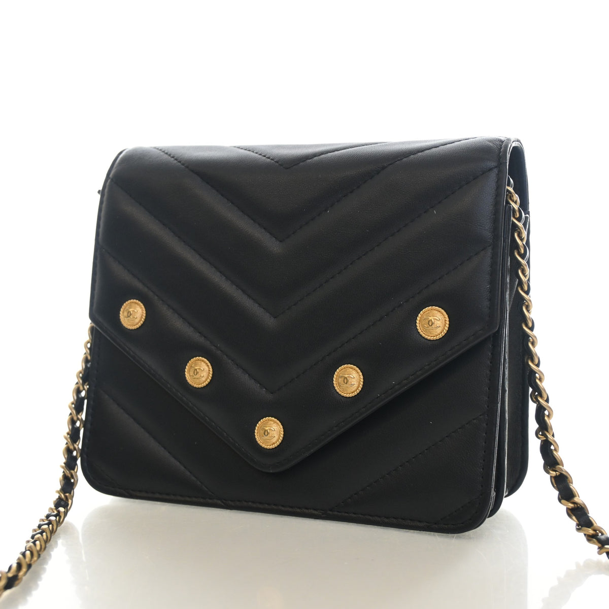 Pre-Owned Chanel Wallet On Chain Lambskin Button WOC, front view