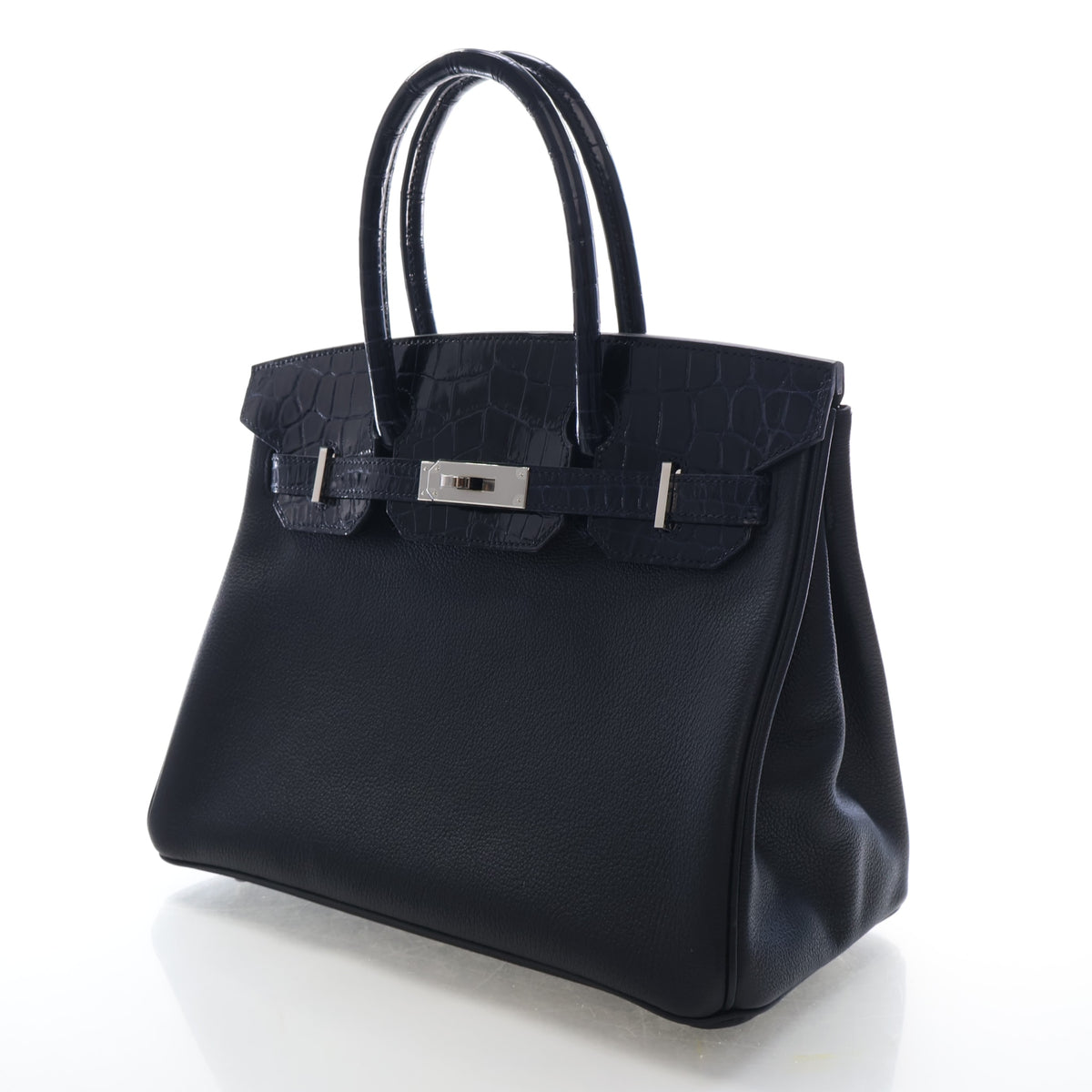 Pre-Owned Hermès Birkin 30 Noir Togo Niloticus Crocodile Leather Touch, three-quarter view, photo 5 of 21