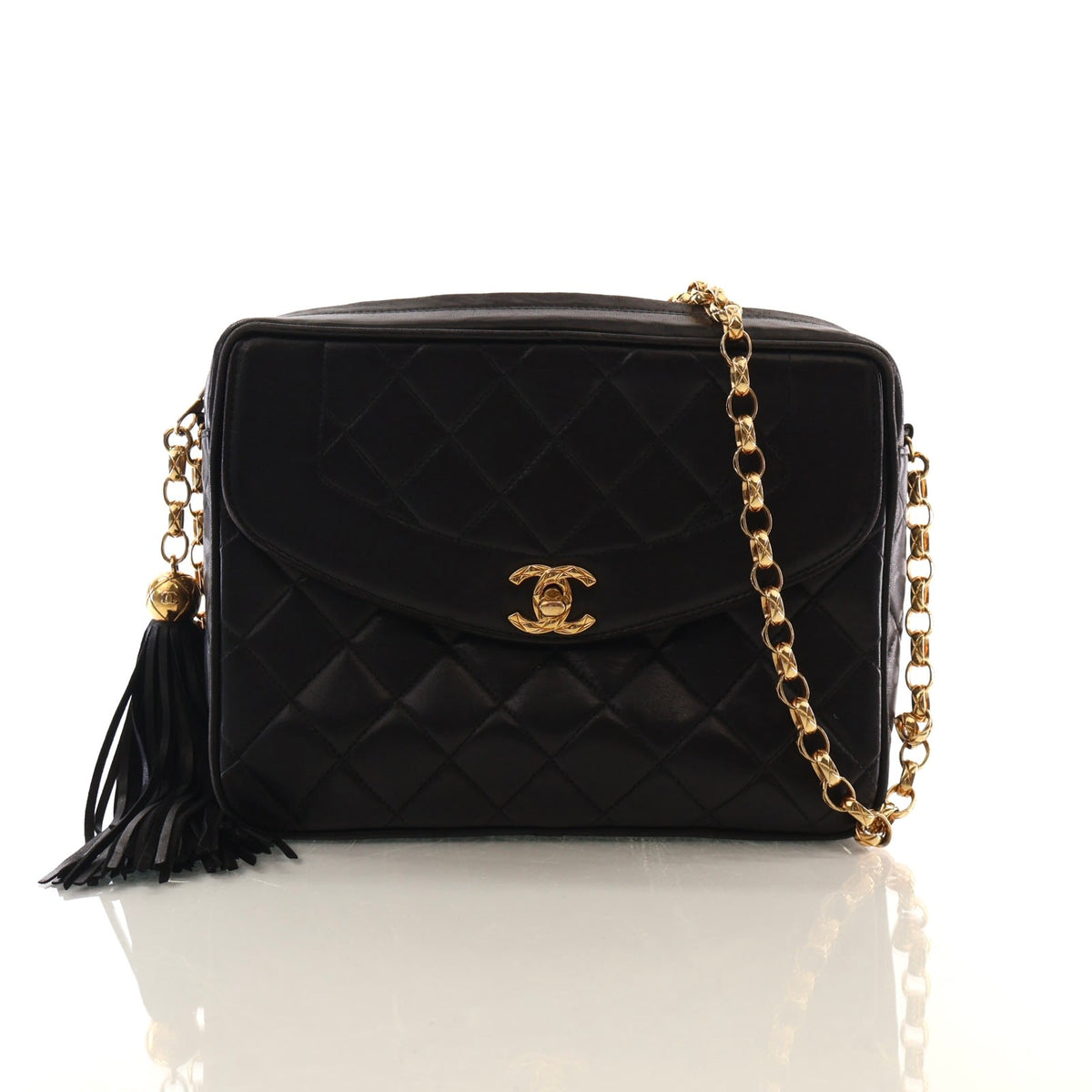 Vintage Chanel Camera Bag Small Lambskin Diana, front view, authenticated at Luxe Du Jour
