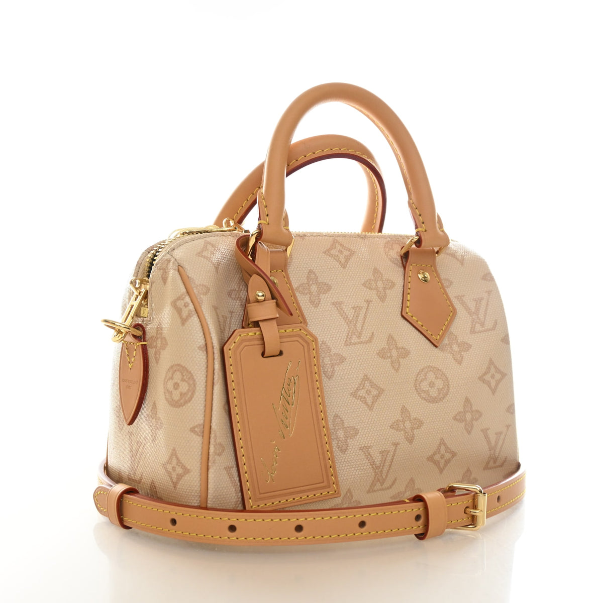 Pre-Owned Louis Vuitton Speedy Bandouliere 20 Monogram Origine, three-quarter view, authenticated at Luxe Du Jour