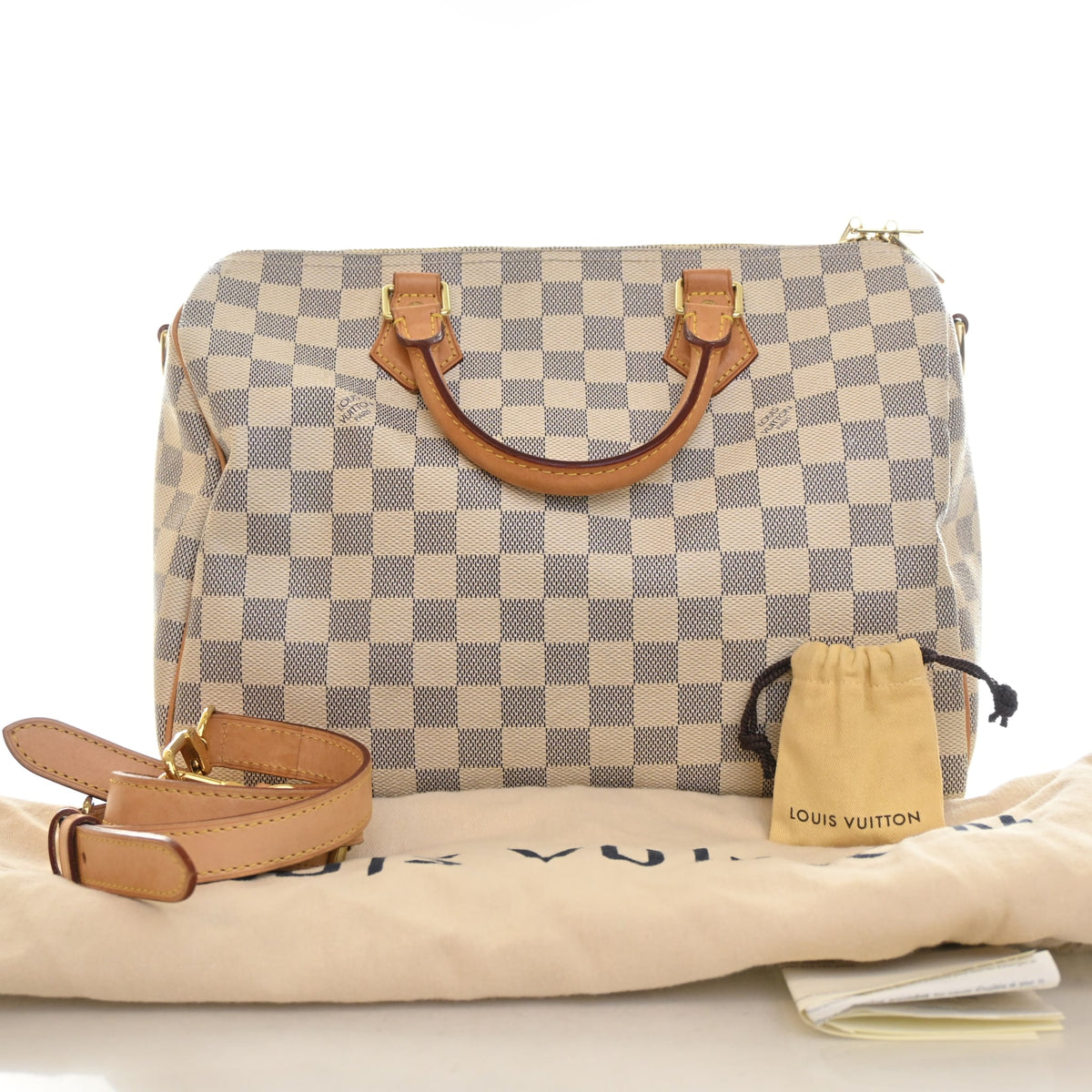 Pre-Owned Louis Vuitton Speedy Bandouliere 30 Damier Azur, flat lay, photo 18 of 18