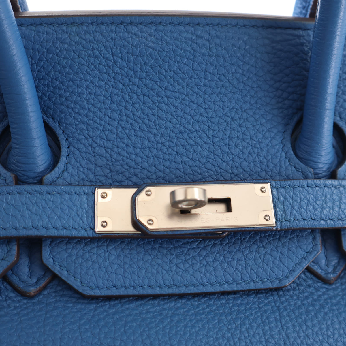 Pre-Owned Hermès Birkin 35 Mykonos Togo Leather, silver hardware close-up