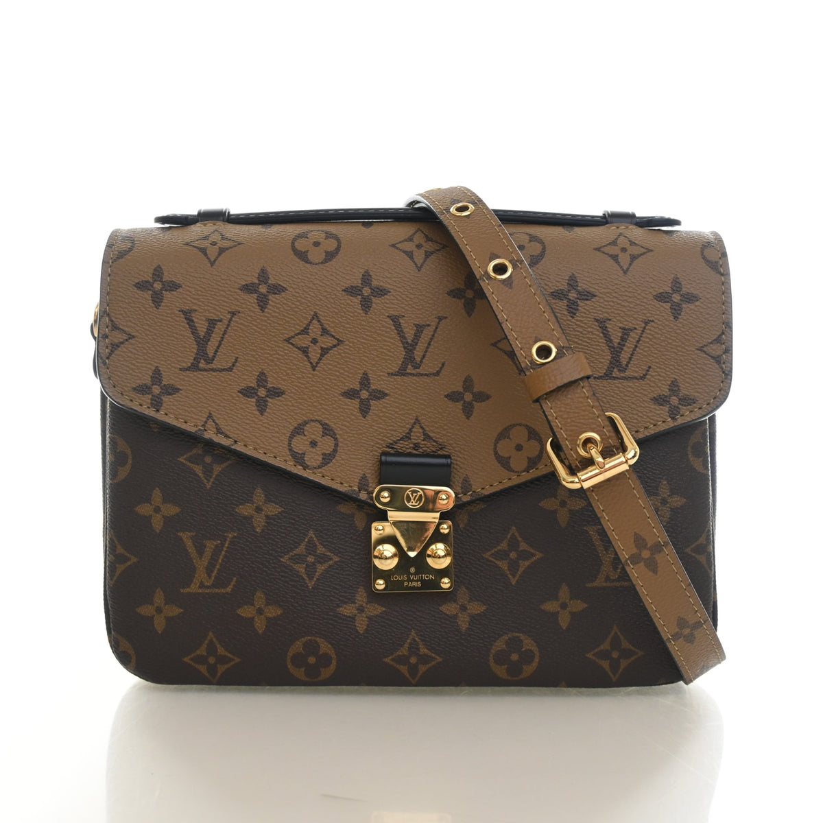 Pre-Owned Louis Vuitton Pochette Metis Reverse Monogram, front view, authenticated at Luxe Du Jour