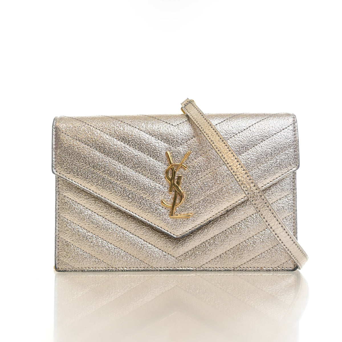 Pre-Owned Saint Laurent Wallet On Chain Calfskin WOC, front view, authenticated at Luxe Du Jour