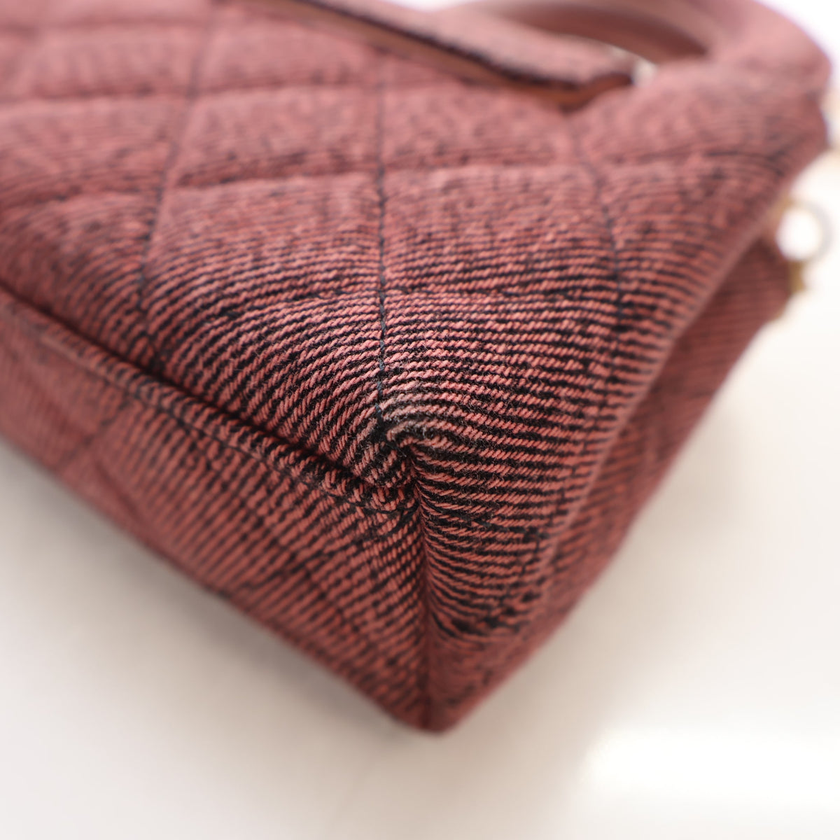 Pre-Owned Chanel Top Handle Nano Denim Kelly, corner and edge detail, photo 12 of 16