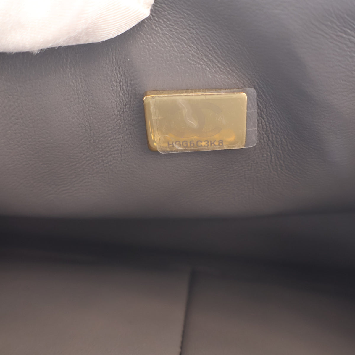 Pre-Owned Chanel Classic Double Flap Medium Lambskin Bag, gold embossed logo detail, photo 16 of 17