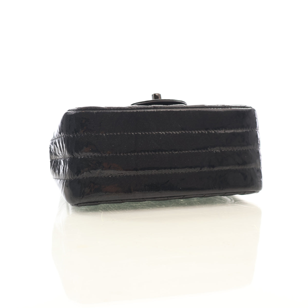 Pre-Owned Chanel Flap Bag Mini Patent Leather Single, base and feet view