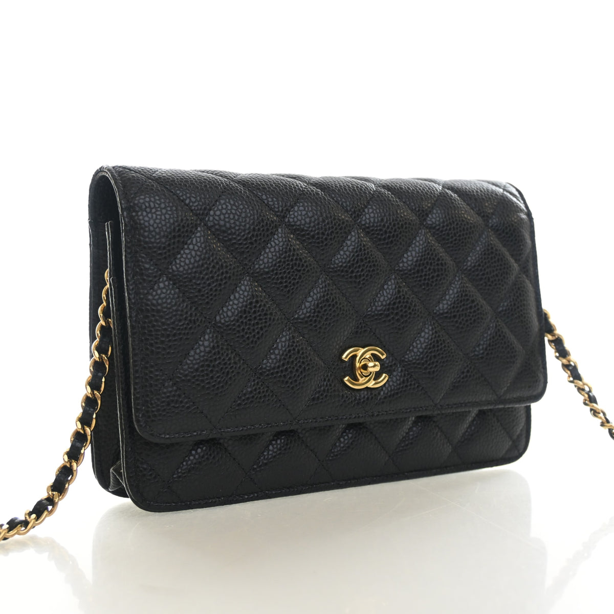 Pre-Owned Chanel Wallet On Chain Caviar Leather Turnlock WOC, front view