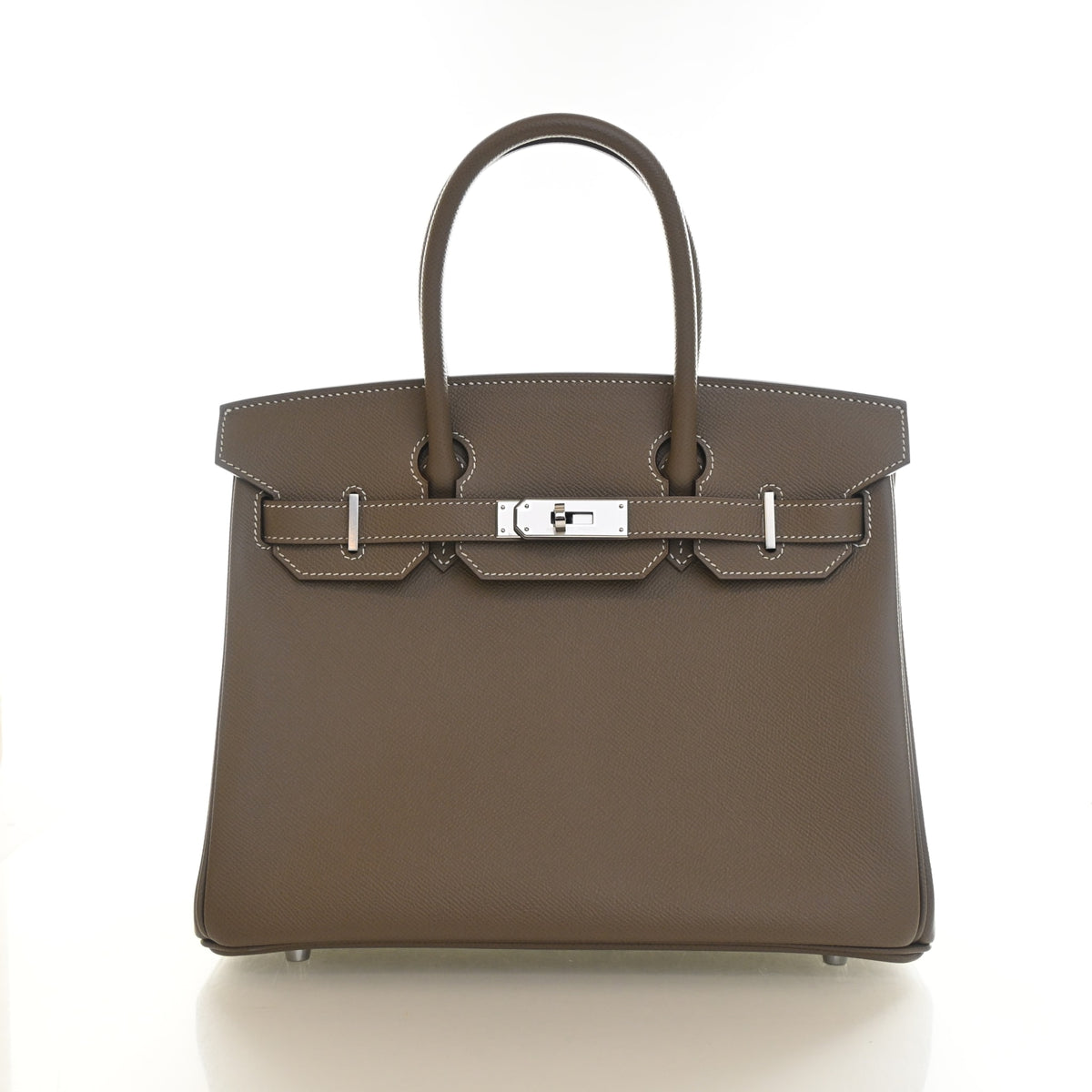 Pre-Owned Hermès Birkin 30 Etoupe Epsom Leather, front view, authenticated at Luxe Du Jour